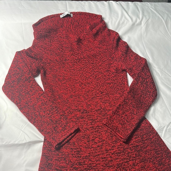Zara Red A-Line Mock Neck Long Sleeve Dress - Picture 4 of 8